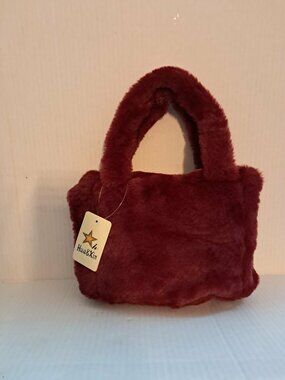 Hua&Xin Burgundy Faux Fur Plush Tote Handbag